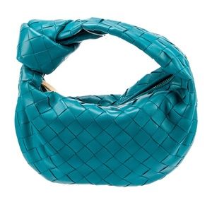 Auth Bottega Veneta Woven Top Knot Blue Jodie Handle Bag